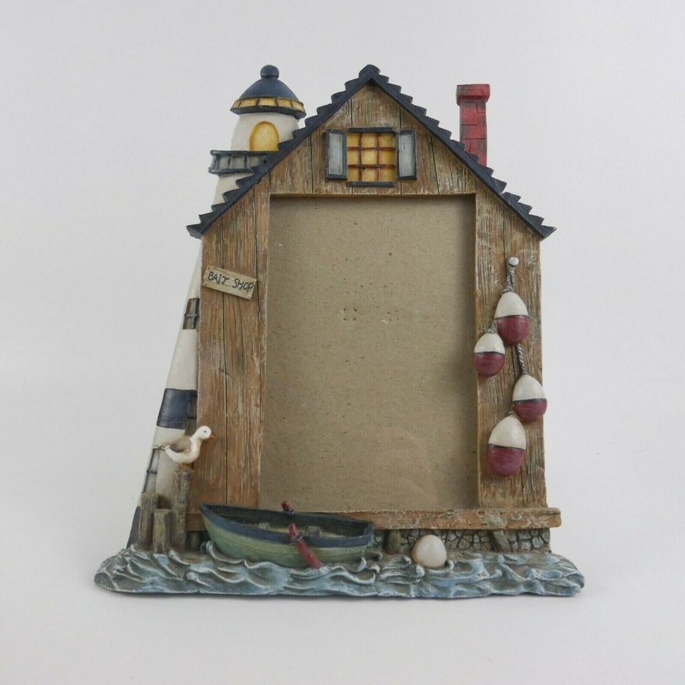 Coastal Lighthouse Bait Shop Fishing Pier Portrait Oriented Resin 3D Frame